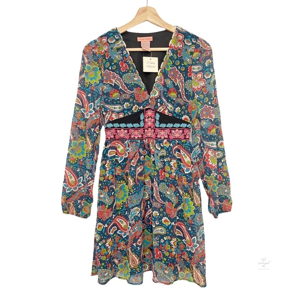 NEW Flying Tomato Floral Paisley Embroidered V-Neck Flowy‎ Mini Dress